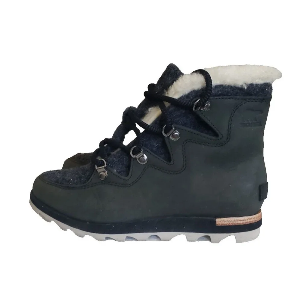 Sorel Womens Sneakchic Alpine Holiday Shearling Waterproof Boots 7 Black Joan